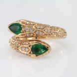 18ct Gold hallmarked Emerald and Diamond Snake Ring size L weight 6.3g