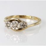 9ct Gold hallmarked three stone Diamond Ring 0.25ct weight size R weight 2.8g
