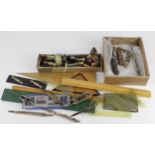 Drawing instruments. A collection of various drawing instruments, including compasses (incl. a cased