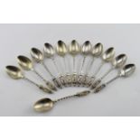 Twelve Victorian silver Apostle teaspoons - Birm. 6 x 1885 & 6 x 1887 by Hilliard & Thomason. Length