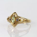9ct hallmarked Gold GTV Peridot and Sapphire set Ring size N weight 2.6g