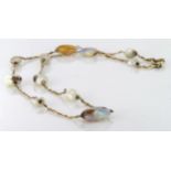 Yellow metal tests 9ct Freshwater Pearls and Opal Necklace weight 9.0g