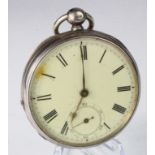 Equestrian interest. Silver open face pocket watch, hallmarked 'A.B, Birmingham, 1882', Roman