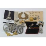 German Nazi metal badges, stick pins, epaulettes, plus some Fascist items. (Qty)