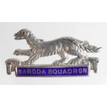 Royal Air Force No. 124 Baroda Squadron silver & enamel sweetheart badge - shows a mongoose.
