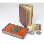 Boer War 1900 Tin, plus 2x 100th anniversary medals, also a bible "South Africa 1900" named to Pte J