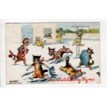 Louis Wain cats postcard - Valentine: A Bolt from the Blue - For Auld Lang Syne, postally used