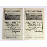 Cardiff City FC home games v Bournemouth 9th Sept 1946 F/L Div 3, v Aldershot 21st Sept 1946 F/L Div