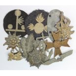 German items inc Heavy aerial bomb armour cloth badge, Search Light equipment cloth badge,