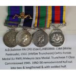 Group mounted as worn - CSM QE2 with Malay Peninsula clasp (JX.850860 A D Swinton C.P.O. (COXN) RN),