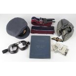 RAF post WW2 pilots log book, photos, RAF officers hat, flying helmet, pilots wings etc., all to W/