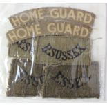 WW2 cloth badges - 'slip on' shoulder titles, pair 'Essex', pair R.Sussex', and sew on pair 'Home
