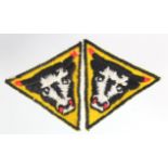 Cloth Badge: 79th ARMOURED DIVISION WW2 pair of embroidered felt formation sign badges in