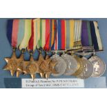 Group mounted as worn - 1939-45 Star, Atlantic Star, Africa Star, Italy Star, Burma Star, War Medal,
