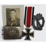 German WW2 Iron Cross 2nd Class, Infantry Assault badge maker marked 'U U'. Belt Buckle Hitler Youth