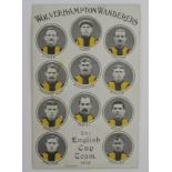 Football Wolverhampton Wanderers FC team postcard English Cup Team 1908, the Wulfruna Series,