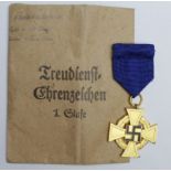 German Nazi 40 years Faithful Service Medal, maker marked '1', with packet of issue