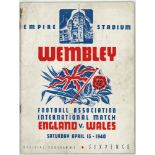 England v Wales 13th April 1940 at Wembley