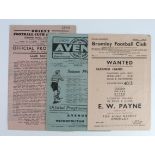 Football Wartime selection 1945/46 inc Leyton Orient v Southend 30/3/1946, Bromley v Shorts Sports