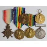 WW1 single medals, 1915 Star to Amos RMLI, BWM Southgate ASC, Victory Medals to Crane Suffolks,