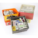 Crate containing accumulation of cards within five boxes, many in vintage packets, needs viewing,