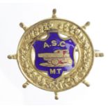 Sweetheart badge - A.S.C.M.T. (Army Service Corps Motor Transport) brass & enamel ships wheel shaped