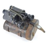 French WW1 Military style Binoculars and leather case, marked 'Jumelle Flammarion' 8x. Clear lenses.