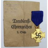 German Nazi 40 years Faithful Service Medal, maker marked '1', with packet of issue