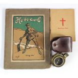 WW1 1917 dated pocket compass in leather pouch with 1918 Xmas H.B.O.C.B. pamphlet and WW1 Bible