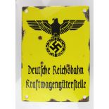 German enamel plaque Deutches Reichsbund Kraftwagenguterftelle some damage and rust to the face.