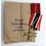 German Nazi War Merit Cross without Swords, with ribbon and packet of issue