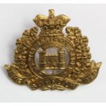 Suffolk Regiment officers cap badge 1st VB, QVC, brass