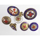 Badges (7) - Red cross related includes 3 Canadian (2 silver, ) Fire Brigade, War time etc.