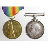British War Medal & Victory medal 33027 Pte. R.M. Dickson King's Own Scottish Borderers. (2)