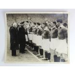 Chelsea - large original press photo for the 1945 Cup Final v Millwall. Chelsea players shaking