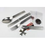 German Nazi cutlery set knife, fork, spoon, can opener. Maker marks 'VSW41', 'H & K.H.', '41