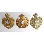 Badges - 3 original Maltese military hat badges comprising 1x Royal Malta Militia (EDVII crown) (