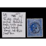 GB - 1902 EDVII 10s ultramarine SG265 used with neat central Redditch cds 13 Dec 1910, tiny thin