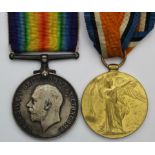 BWM & Victory Medal to 43177 Pte H H Storey MGC, latter Suffolk Regt. (2)