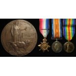 1915 Star Trio (2.Lieut D W Cox Suffolk Regt) and Death Plaque named Douglas Weld Cox. Died of