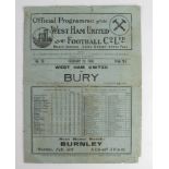 West Ham v Bury 1st Feb 1936 F/L Div 2. Tatty but complete