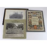 Suffolk Regiment group photograph together with WW1 scroll and portrait photos etc.
