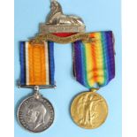 BWM & Victory Medal to 44803 Pte C Eastwood Lincs Regt, plus cap badge