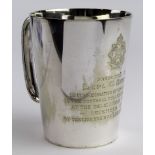 Border Regt. Presentation silver plated mug to L/Cpl. G. Sheerer D.C.M., M.M., dated Dec.1911 (He