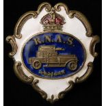 R.N.A.S. (Royal Naval Air Service) Armoured Car Squadron brass & enamel sweetheart badge - Rare