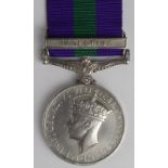 GSM GVI with Palestine clasp (3711465 Pte J Connolly Kings Own R). Contact marks