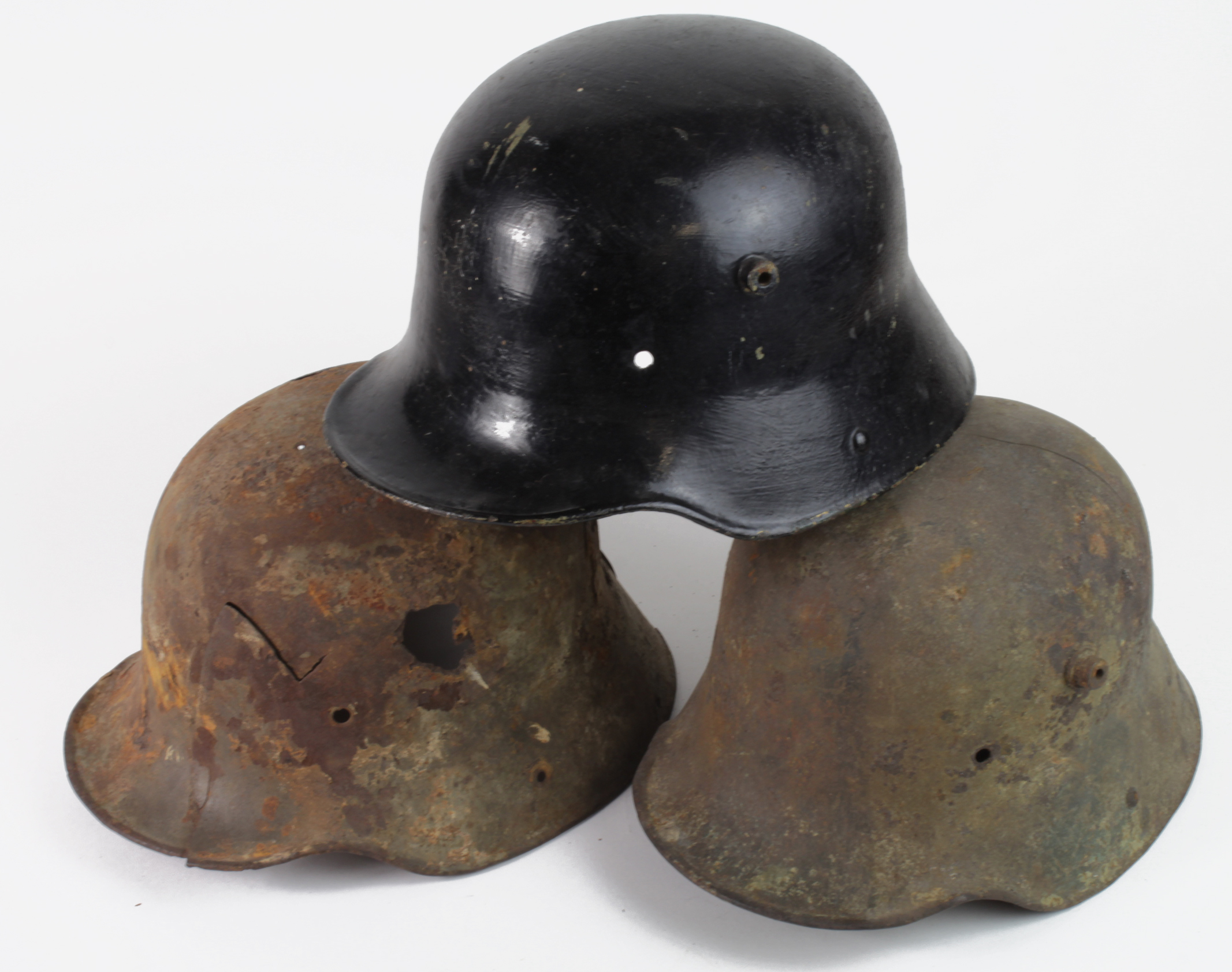 German WW1 M16 field found helmets (Stahlhelm). (3) Sold as seen