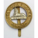 Lincolnshire Regt OR's helmet plate centre, with long slider, pagri badge