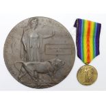 Death Plaque and Victory Medal to 7-2742 Pte W G Dobson Durham L.I. Killed In Action 24/5/1915