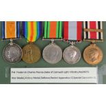 BWM & Victory Medal to 24073 Pte F C Pearce D.of Cornwall L.I., Defence Medal, GVI Rocket